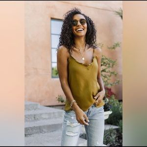 Bohme - Ruffle Satin Tank - Green - Size Small